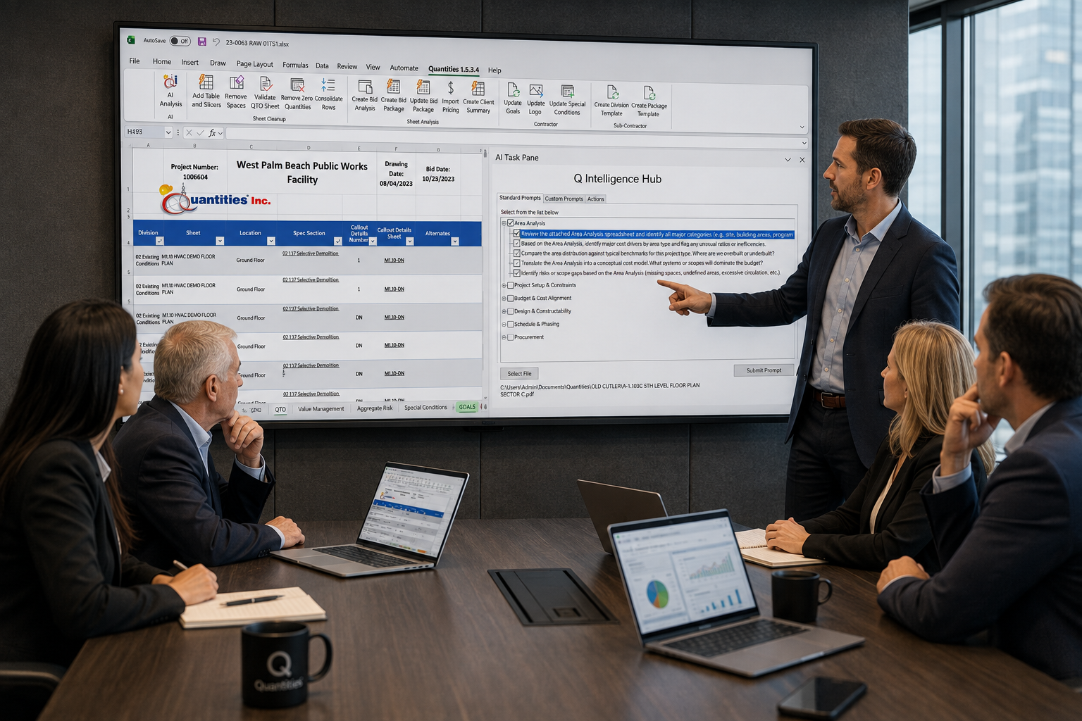 Project owner team reviewing Q-Intelligence in a boardroom