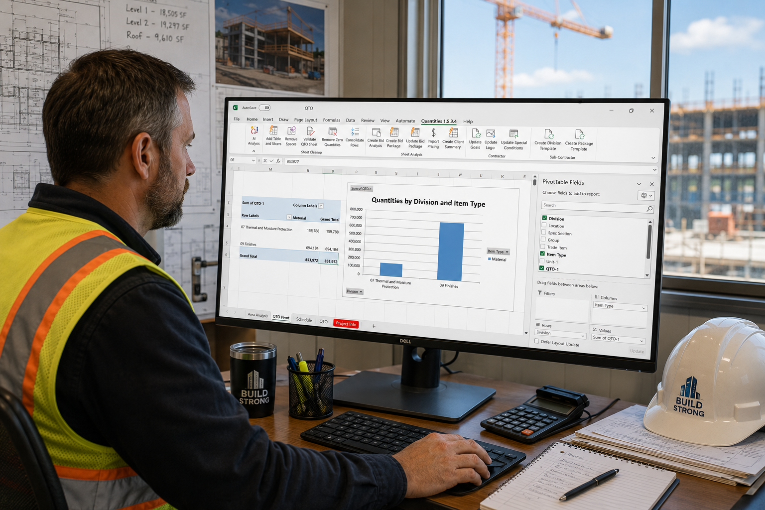 Construction estimator using Quantities software