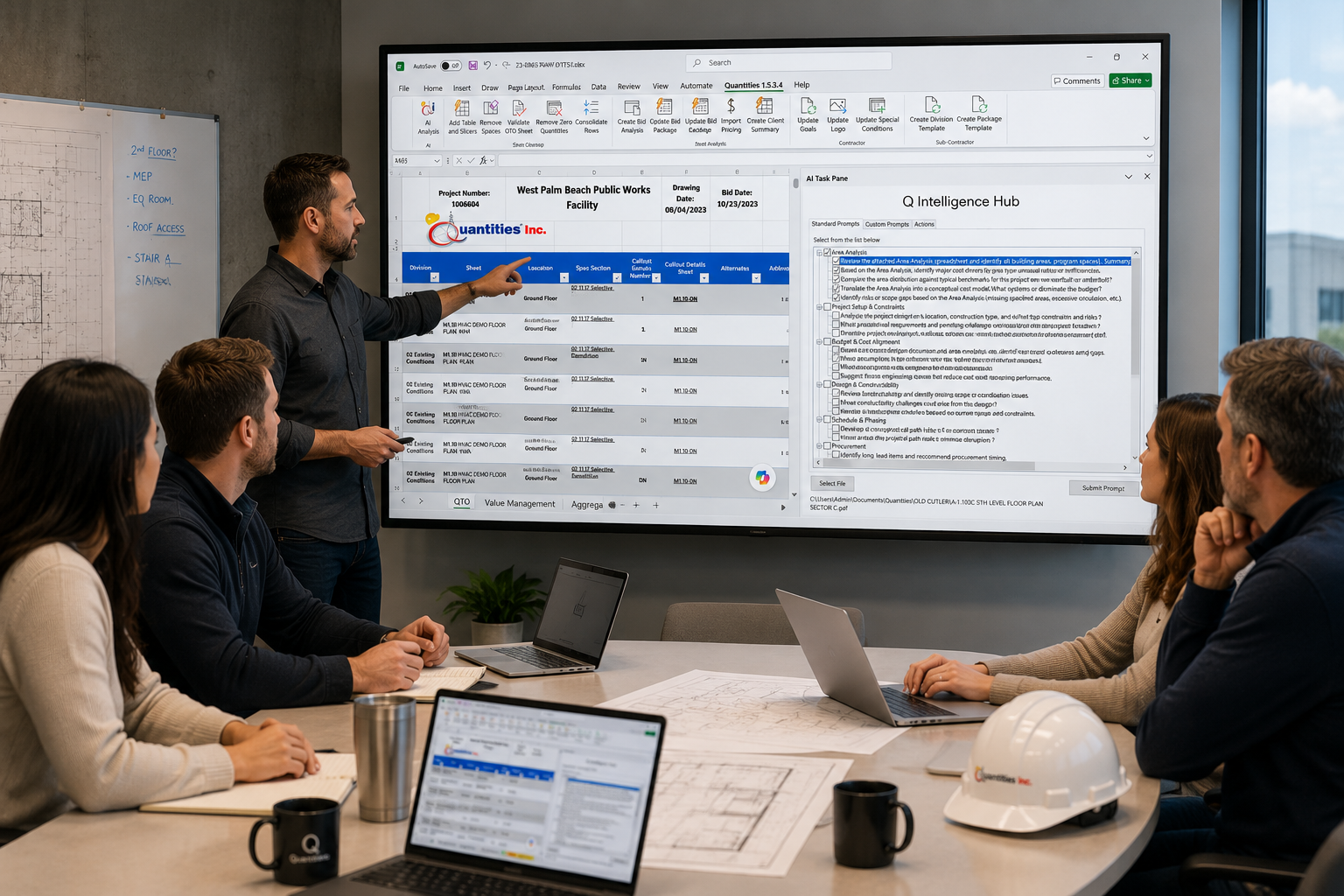 Preconstruction team reviewing Q-Intelligence project analysis