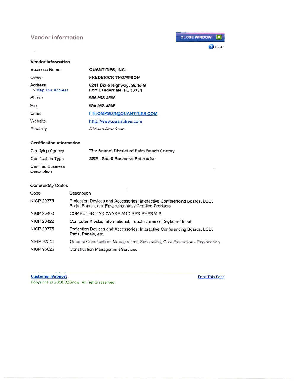 Document: Palm Beach vendor record, 2018