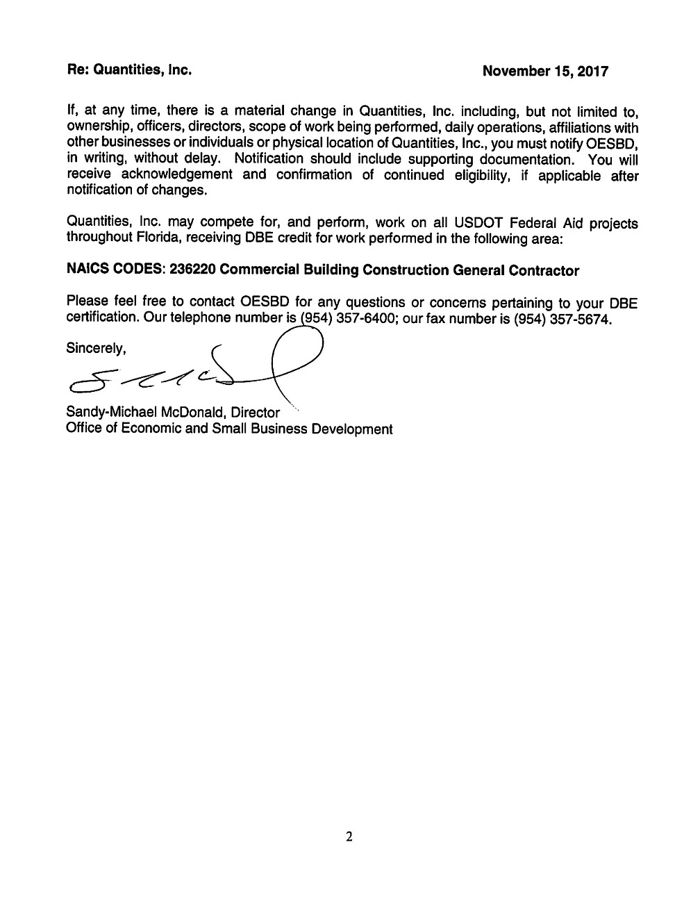 Document: Broward County DBE renewal, continuation